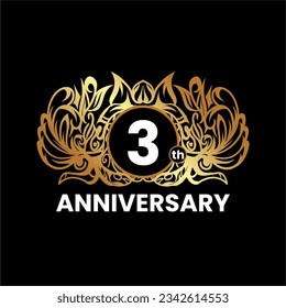 1 to 60th anniversary birthday logotype and gold ornament. Golden anniversary emblem design for booklet, leaflet, magazine, brochure poster, invitation or greeting card. Vector illustration.
