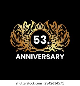 1 to 60th anniversary birthday logotype and gold ornament. Golden anniversary emblem design for booklet, leaflet, magazine, brochure poster, invitation or greeting card. Vector illustration.