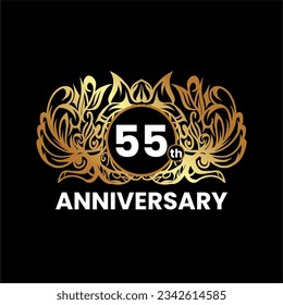 1 to 60th anniversary birthday logotype and gold ornament. Golden anniversary emblem design for booklet, leaflet, magazine, brochure poster, invitation or greeting card. Vector illustration.