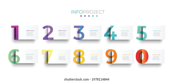 1 - 9 or 12 Step set number Connection step  Chart and Timeline Minimal on white background can be use with Soft UI (Neumorphism Design) Ui design and web page 