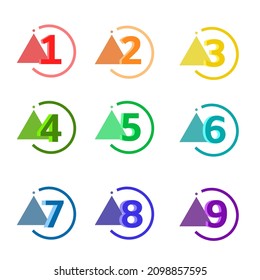 1 to 9 colorful number pack on transparent background. 3D design of numbers, vector illustration of set of numbers.