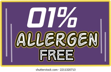 1% Allergen percentage Free rectangular sign label vector art illustration with fantastic looking font and purple color