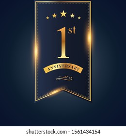 1 anniversary celebration logotype. anniversary logo with confetti golden colored isolated on black blue background, vector design for greeting card and invitation card and celebration event