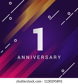 1 Anniversary celebration logotype with paper cut style font number isolated on colorful background