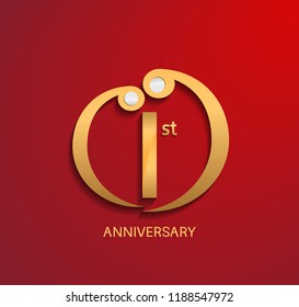 1 anniversary design golden style color with red background for use celebration event, invitation and greeting card