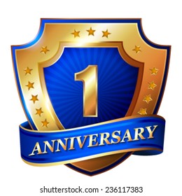 1 Anniversary golden label with ribbon.