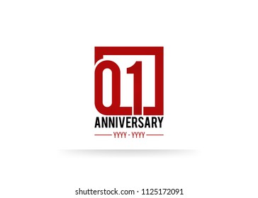 1 Anniversary logotype, simple red colored font number inside square isolated on white background