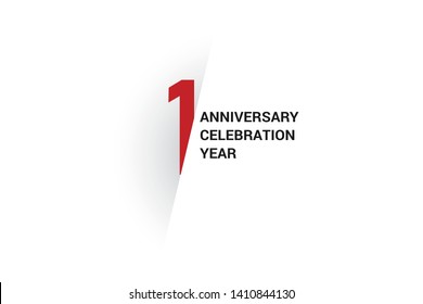 1 anniversary, minimalist logo. 1st jubilee, greeting card. Birthday invitation. 1 year sign. Red space vector illustration on white background - Vector