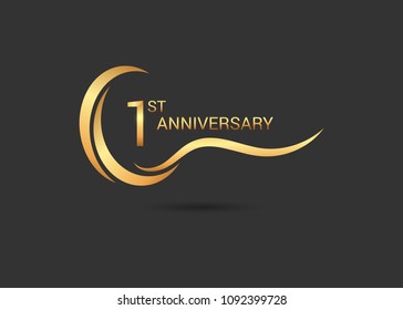 1 anniversary with swoosh golden color and ribbon 