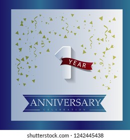 1 Anniversary template design white and blue color with a bright blue background
