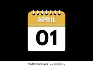 1 April calendar icon text page monthly web design on golden, black, and white background vector, icon, or illustration with the month of April 1