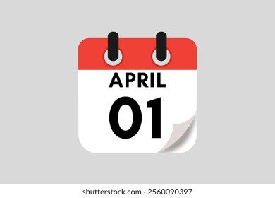  1 April calendar icon text page monthly web design on red, white, black and ash background vector, icon, or illustration with the month of April 1