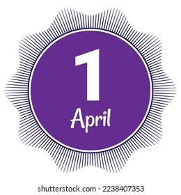 1 de abril, plantilla Fecha. Diseño útil para la promoción de calendarios o eventos. Ilustración vectorial Archivo EPS 10. Aislado sobre fondo blanco. 