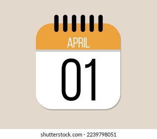 1 April day calendar icon. Orange calendar vector on light background for April days