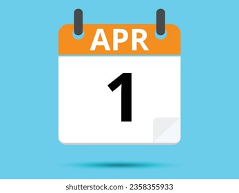 1 April. Flat icon calendar isolated on blue background. Vector illustration.
