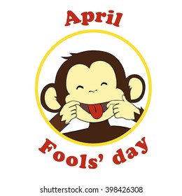 1 April Fool day. Vector funny cartoon All fools day icon. Ape put out tongue. 