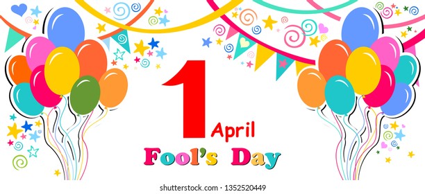 1 april. Fools Day. Art design celebrate party invitation template. 1 April Fool's day concept In flat style. Horizontal banner. First April  Vector illustration 