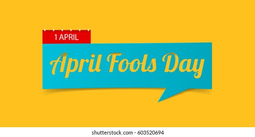 1 April Fools Day banner isolated on yellow background. Banner design template in paper cutting art style. Vector illustration
