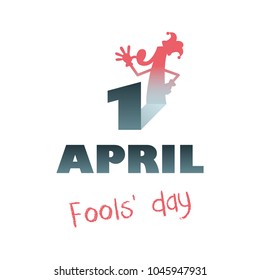 1 April Fools Day. Funny illustration with the shadow of the number one in the shape of a Jester. Vector illustration.