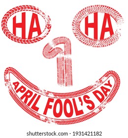 1 April Fool's Day vector design with tire tracks