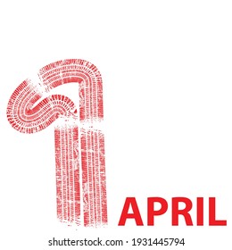 1 April Fool's Day vector design with tire tracks
