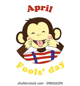 1 April Fools day. Vector funny cartoon All fools day icon. April fool prank. Ape put out tongue.