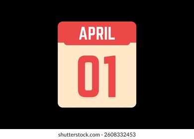 1 April icon text page monthly web design on coral, white, tangerine and black background vector, icon, or illustration with the month of April 1
