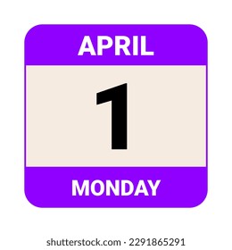 1 April, Monday. Date template. Useful design for calendar or event promotion. Vector illustration EPS 10 File. Isolated on white background. 