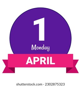 1 April, Monday. Date template. Useful design for calendar or event promotion. Vector illustration EPS 10 File. Isolated on white background. 