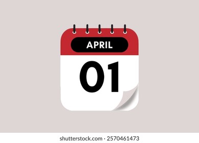 1 April month single day vector, illustration, calendar with rose red, black and off-white color background calendar April 1