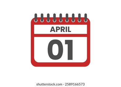 1 April month single day vector, illustration, calendar with red, black and white color background calendar April 1