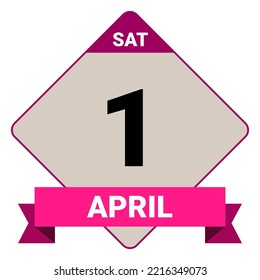 1 April, Saturday. Date template. Useful design for calendar or event promotion. Vector illustration EPS 10 