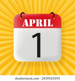 1 April. Speech bubble with 1 April. Business concept. 3d illustration. Pop art style. Vector line icon for Business and Advertising