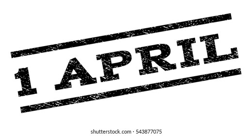 1 April watermark stamp. Text tag between parallel lines with grunge design style. Rubber seal stamp with dirty texture. Vector black color ink imprint on a white background.