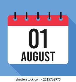 1 de agosto Calendario. Fondo Azul. Calendario de vectores.