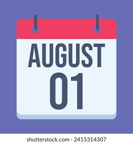 1 de agosto Calendario. Fondo Azul. Calendario de vectores.