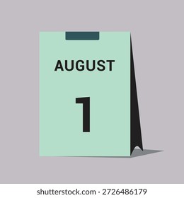 1 august calendar date icon minimal desk calendar vector illustration