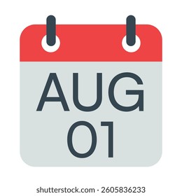 1 August Calendar Icon, Isolated Vector Calendar Icon.