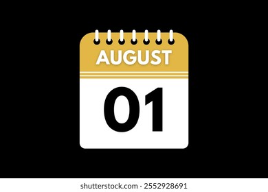 1 August calendar icon text page monthly web design on golden, black, and white background vector, icon, or illustration with the month of August 1