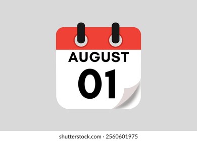 1 August calendar icon text page monthly web design on red, white, black and ash background vector, icon, or illustration with the month of August 1