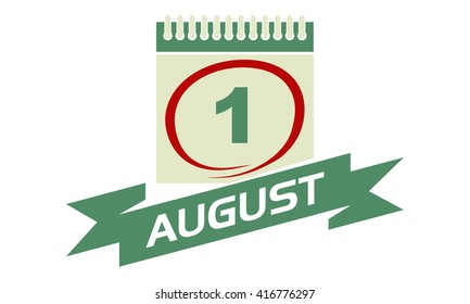  1 August Calendar with Ribbon