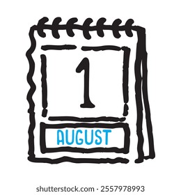 1 August date calendar - A simple yet elegant line art illustration of a date calendar captures the essence of organization and timekeeping. The clean lines and minimalistic design 
