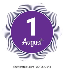 1 August, Date template. Useful design for calendar or event promotion. Vector illustration EPS 10 File. Isolated on white background. 