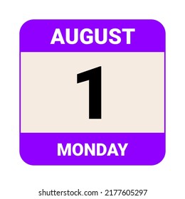 1 August, Monday. Date template. Useful design for calendar or event promotion. Vector illustration EPS 10 File.
