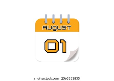 1 August month single day vector, illustration, calendar with yellow, black and white color background calendar August 1