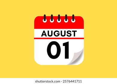 1 August month single day vector, illustration, calendar with red, black, white and yellow color background calendar August 1