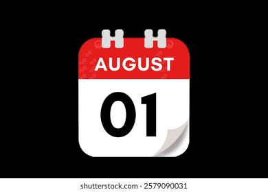 1 August month single day vector, illustration, calendar with red, gray, white and black color background calendar August 1