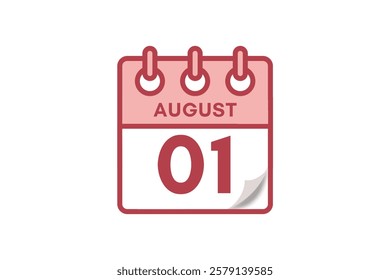 1 August month single day vector, illustration, calendar with maroon, rose and white color background calendar August 1