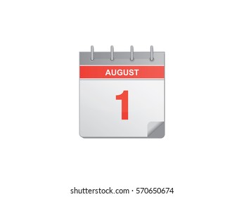 1 August red calendar vector illustration on white background