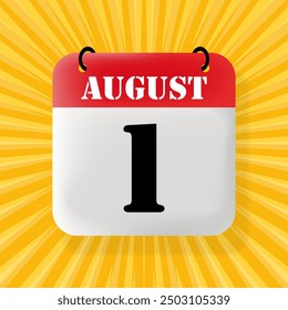 1. August Sprechblase mit Kalender 2024, 2025. Jahr, Monat, Tag, Woche, Zeitmanagement. Planungskonzept. 3D-Abbildung. Pop Art. Vektorliniensymbol für Unternehmen und Werbung